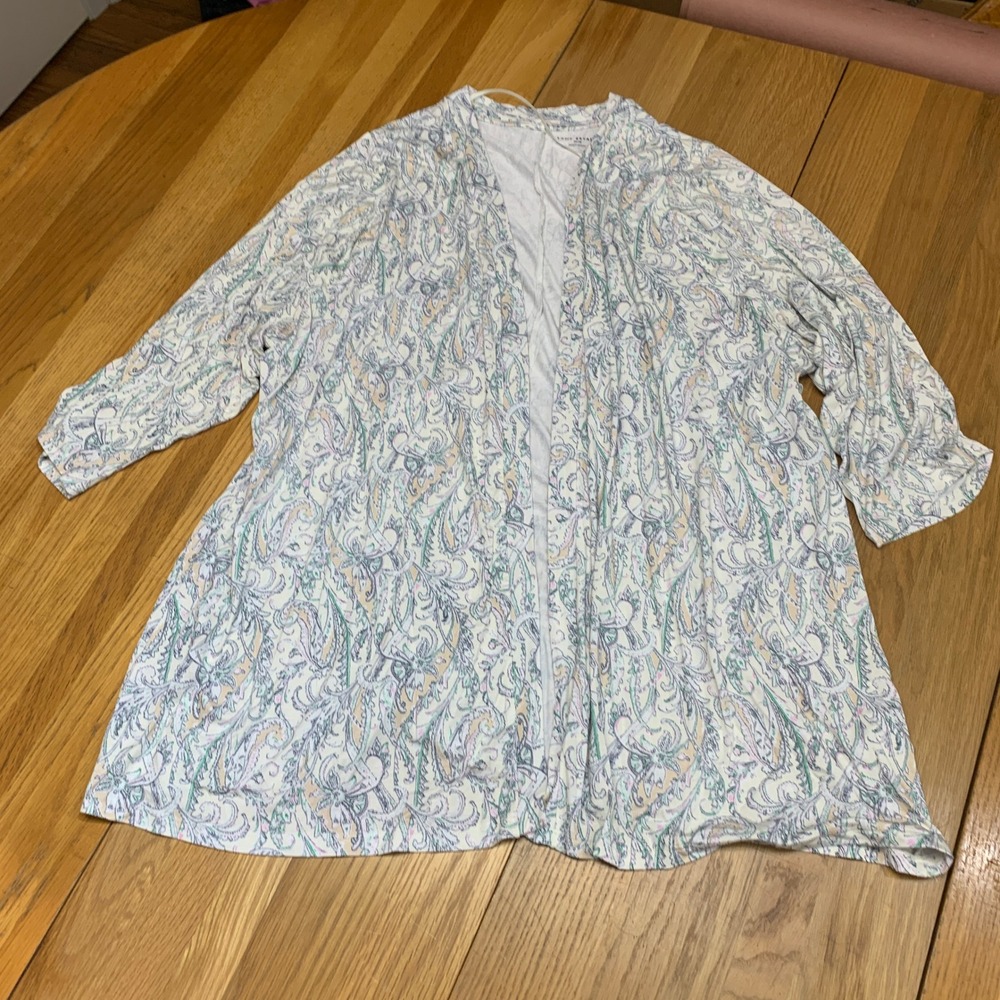 Lane Bryant Paisley Open Front Cardigan Pastel White Green Pink Plus Size 26/28‎
